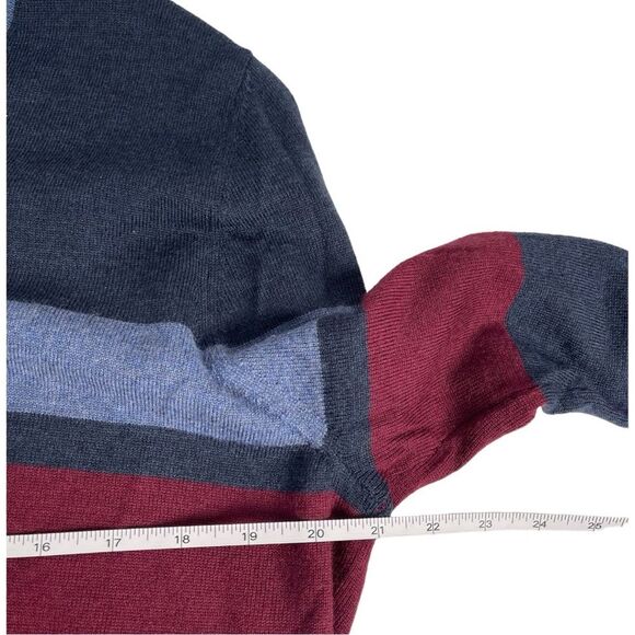 Brooks Brothers Men’s Size Medium Merino Wool Navy Red Striped V-Neck Sweater - Picture 7 of 8